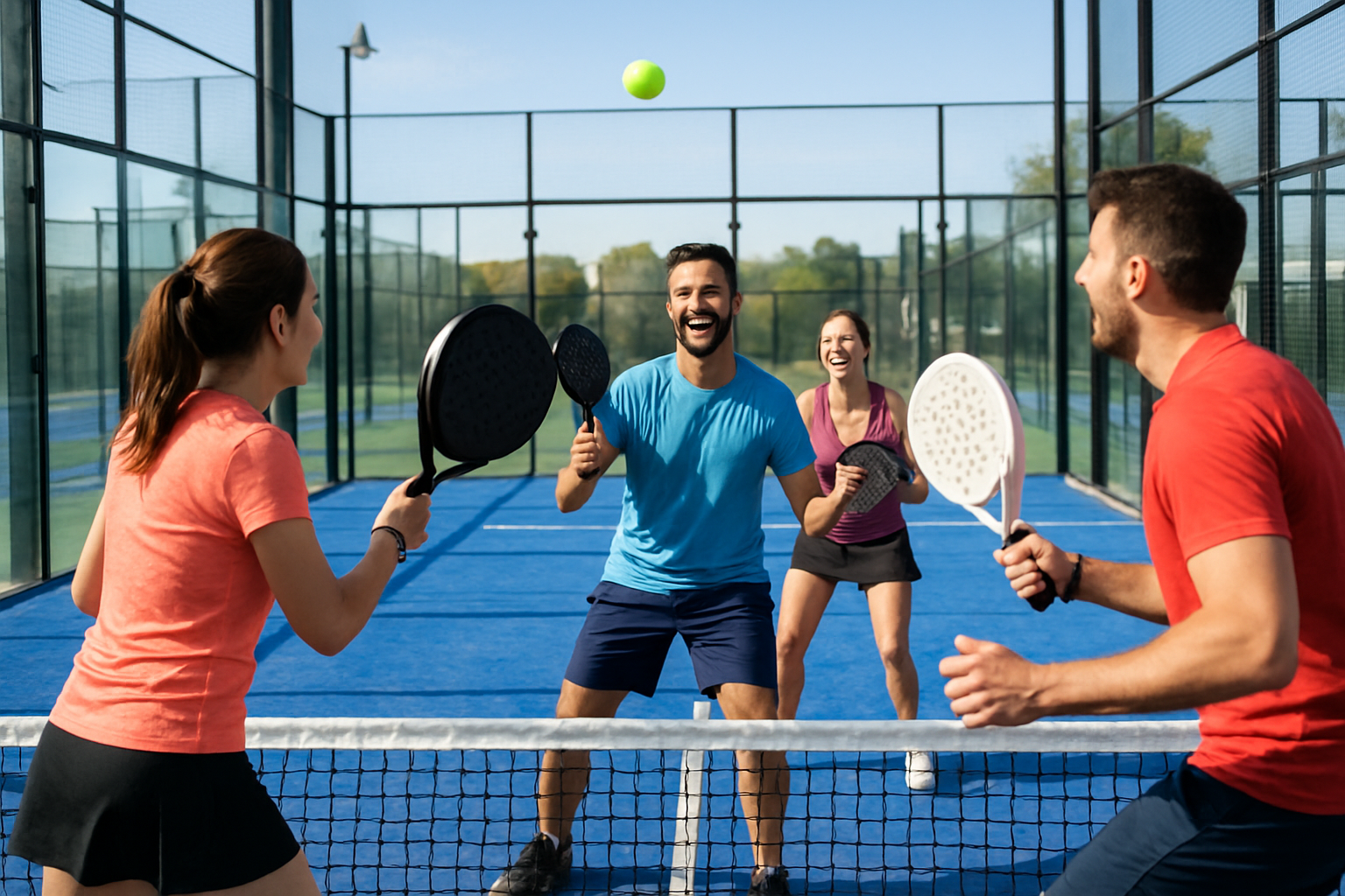 Jugadores disfrutando un partido de pádel en el club
